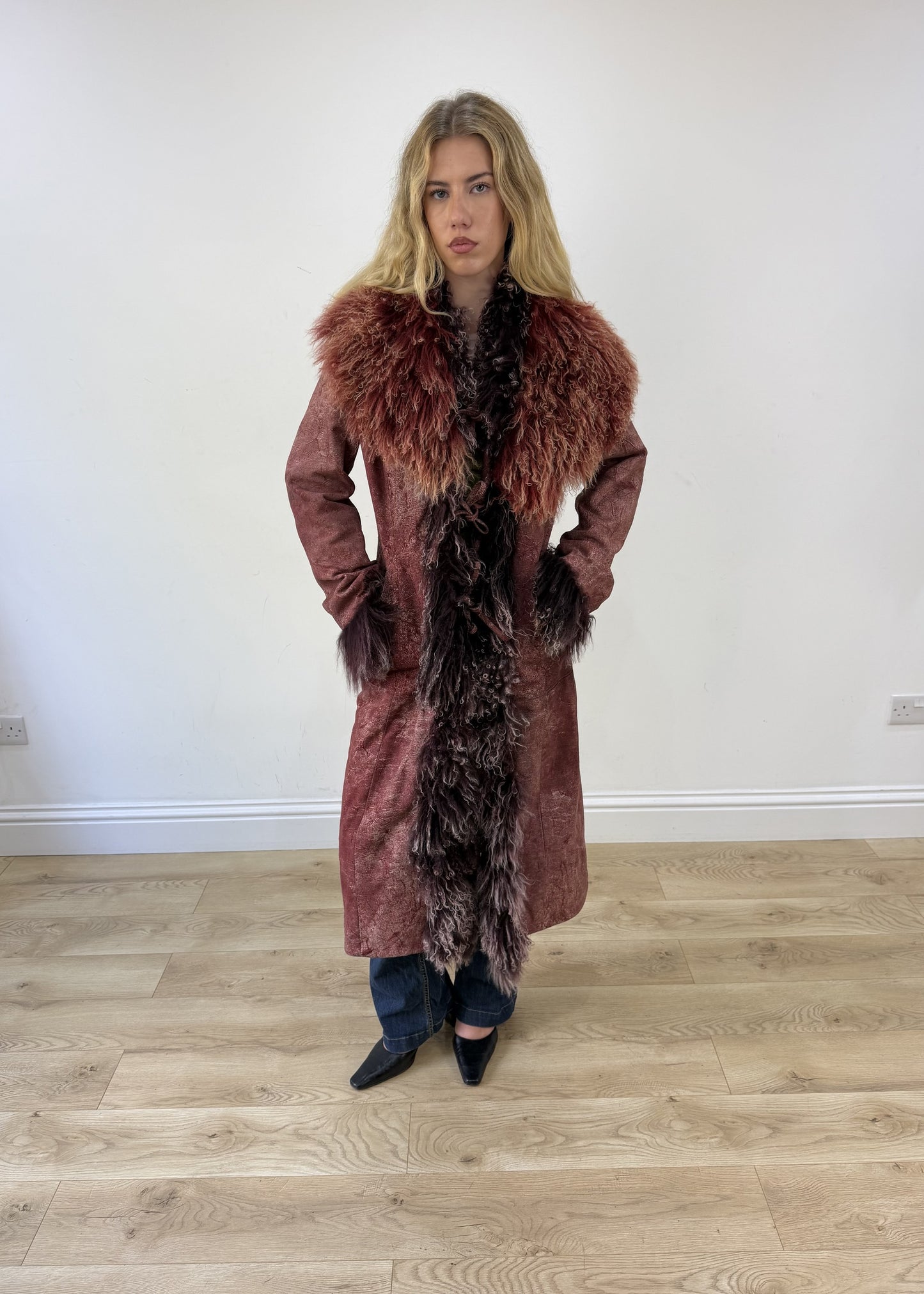 medium purple faux suede afghan style coat photo 8