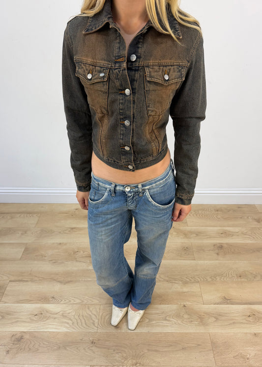 small acid wash denim button up jacket image 2
