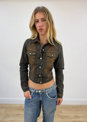 small acid wash denim button up jacket image 3