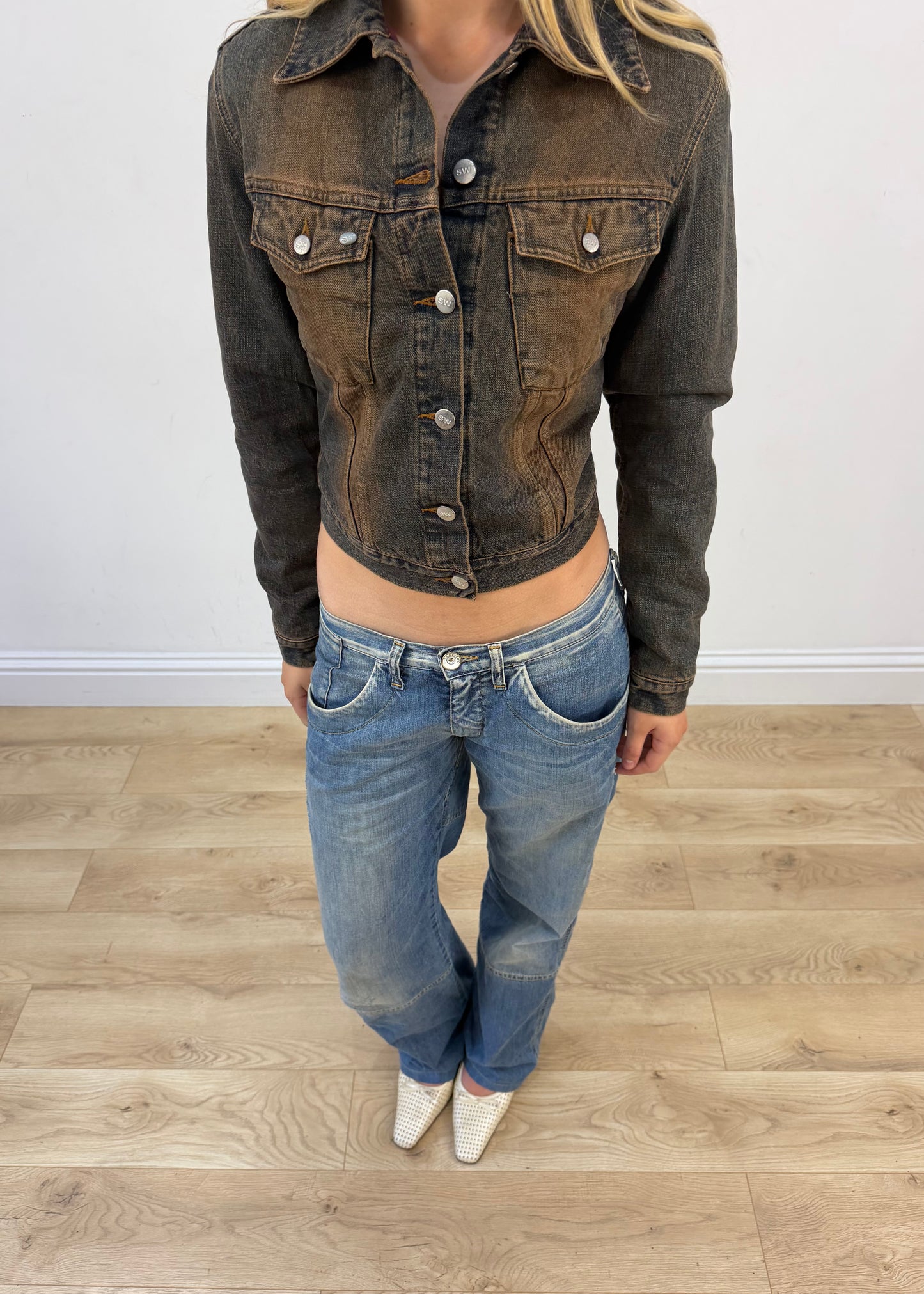 small acid wash denim button up jacket image 5
