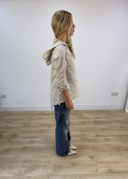 small beige hooded peacoat jacket right side