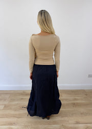 small beige long sleeve top back