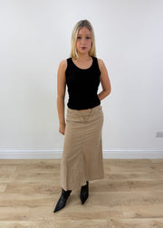 small beige midi skirt with eyelet detail zoomed front