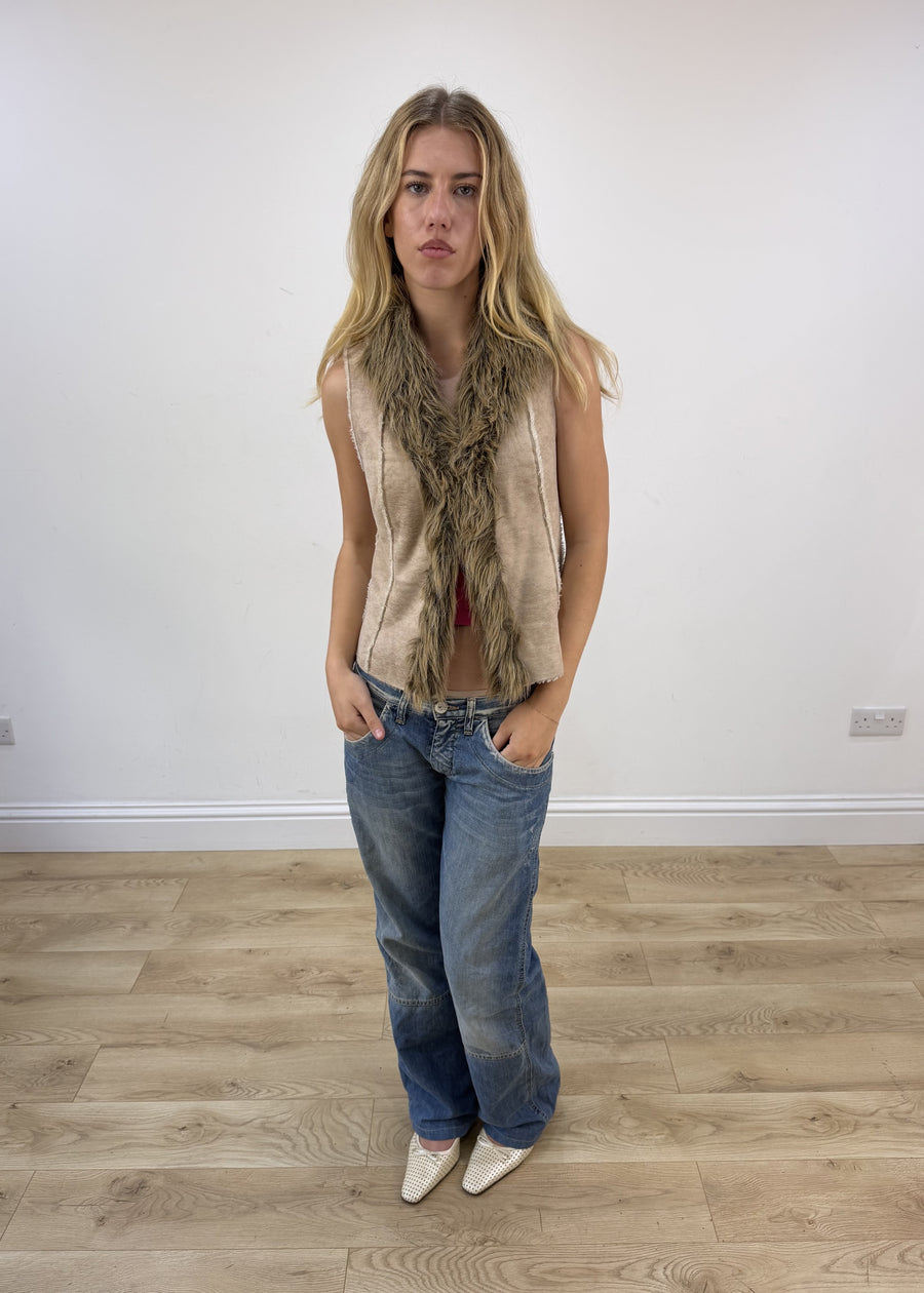 small beige orsay faux fur gilet front