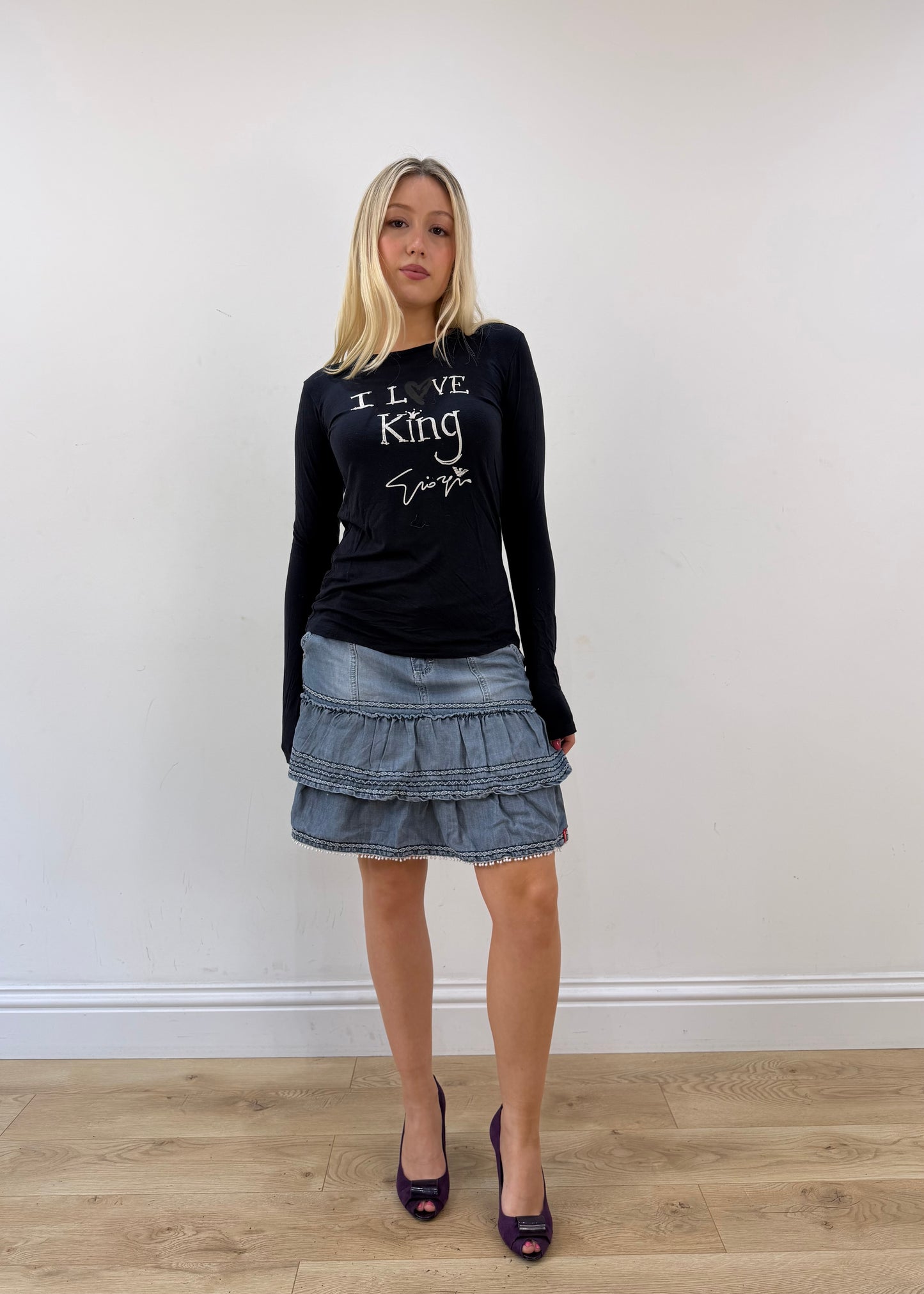small black armani long sleeve top full front