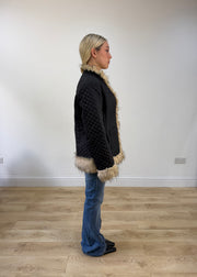 small black faux fur trim quilted jacket image 5