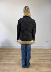 small black faux fur trim quilted jacket image 6