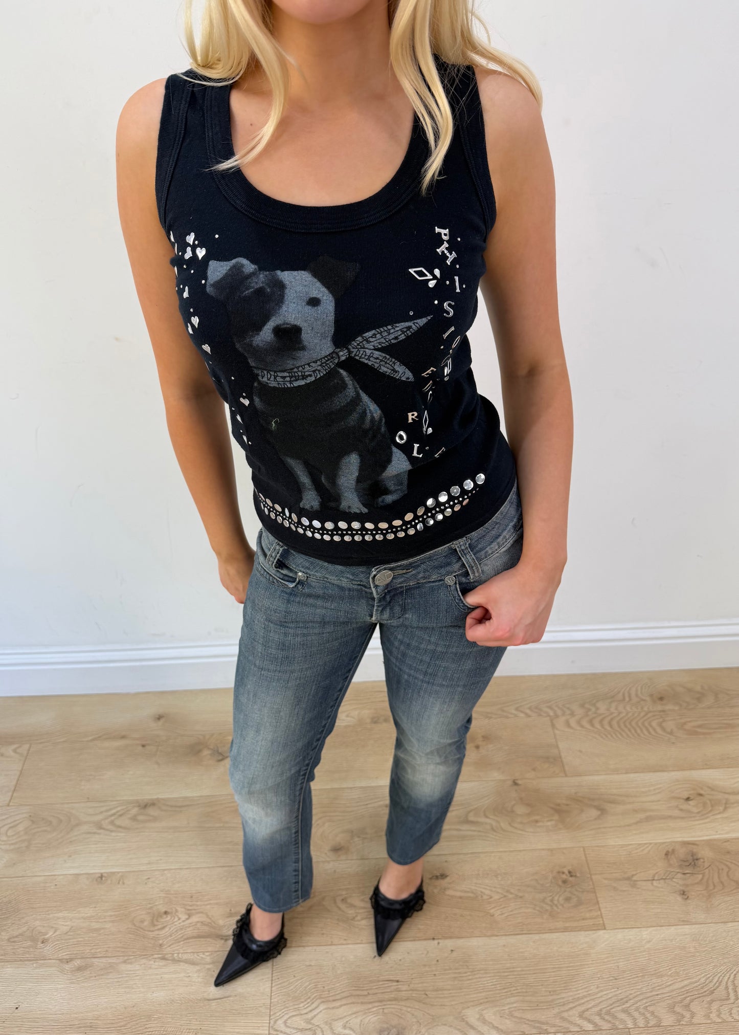 small black graphic dog print tank top aesthetic headless