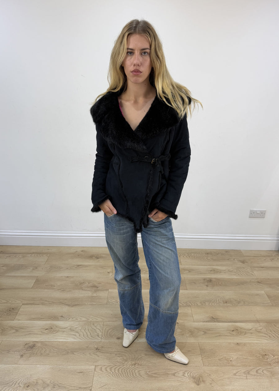 small black guardaroba faux suede jacket front