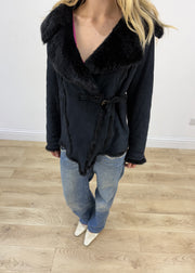 small black guardaroba faux suede jacket aesthetic detail