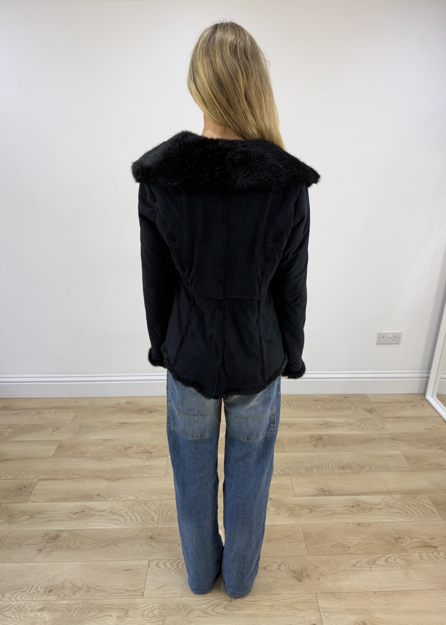 small black guardaroba faux suede jacket back