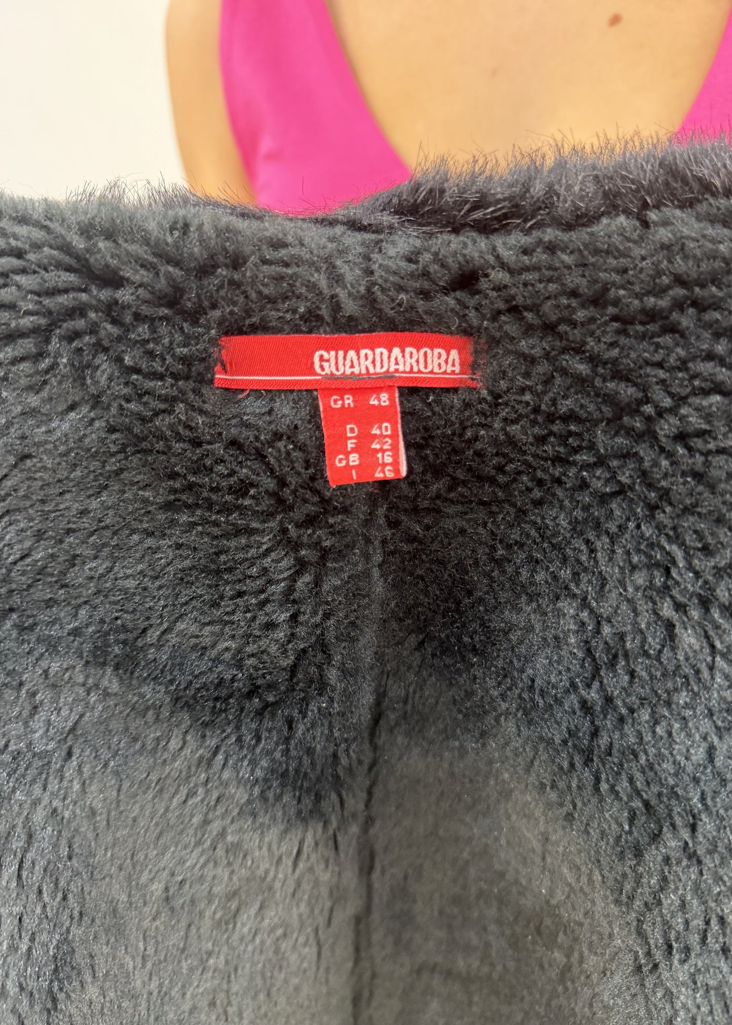small black guardaroba faux suede jacket label