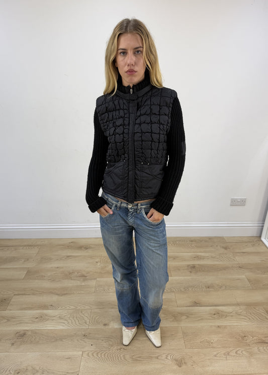 small black guess quilted puffer jacket front
