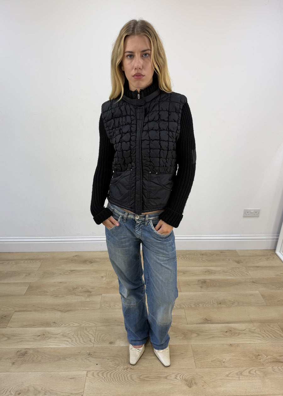 small black guess quilted puffer jacket front