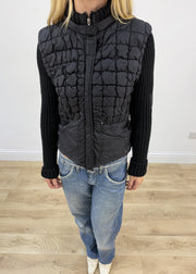 small black guess quilted puffer jacket aesthetic detail