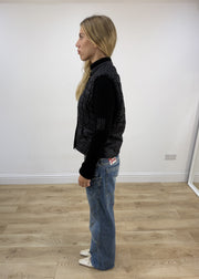 small black guess quilted puffer jacket left side