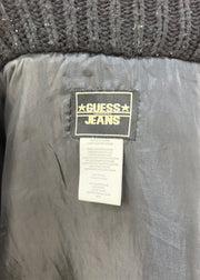small black guess quilted puffer jacket label