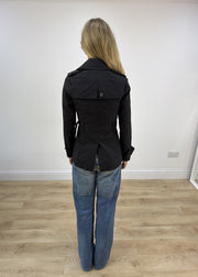 small black high neck trench coat back