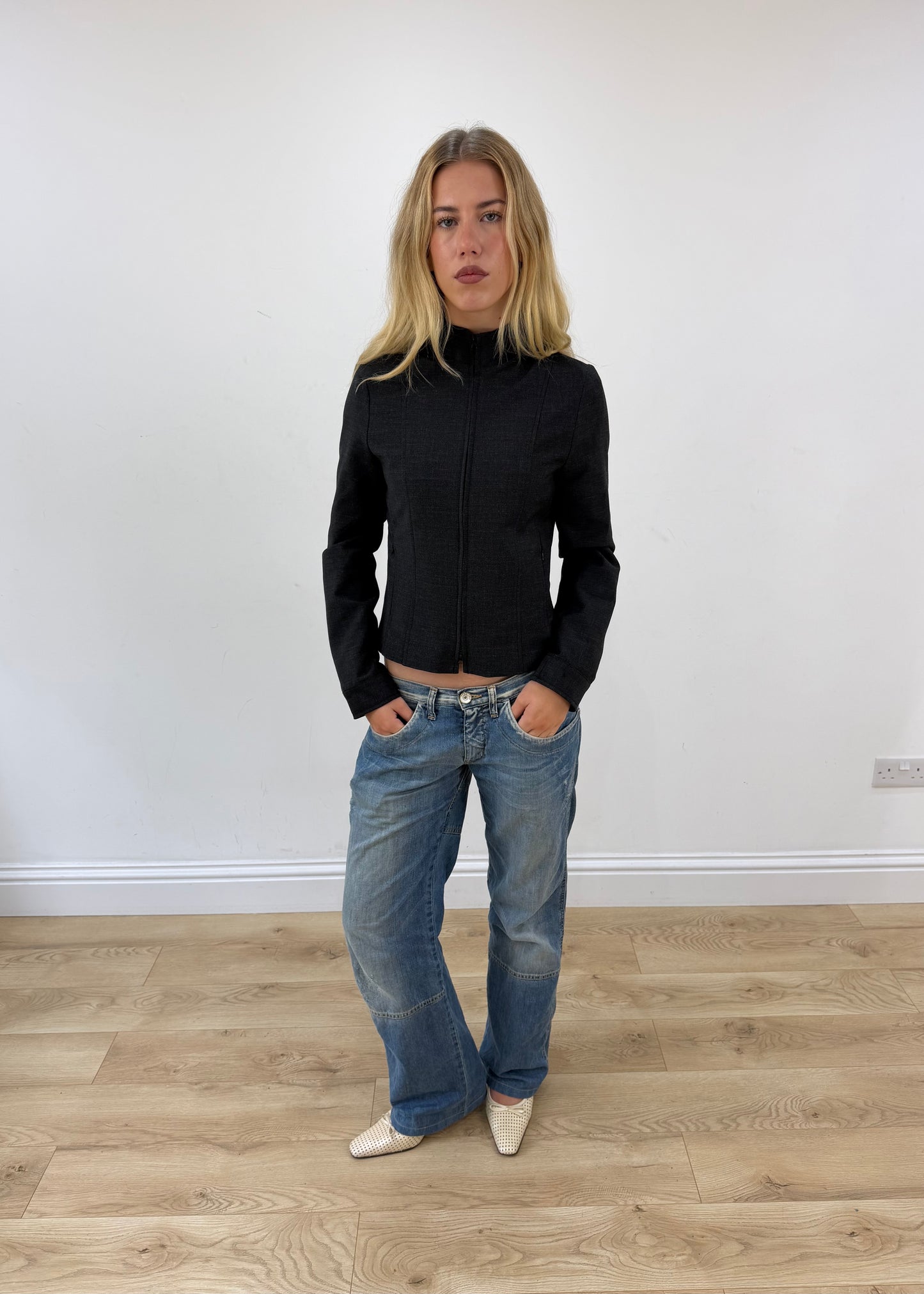 small black motivi fitted zip jacket image 1