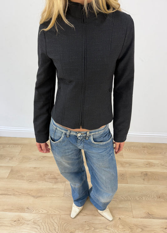 small black motivi fitted zip jacket image 2