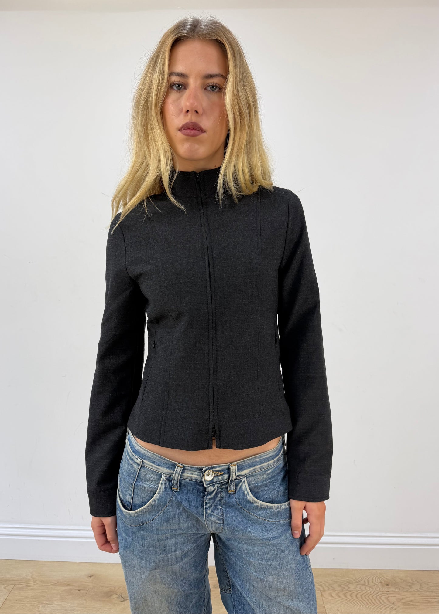 small black motivi fitted zip jacket image 3