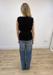 small black pink woman faux fur gilet back