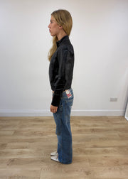 small black reserved faux leather high neck jacket image 7