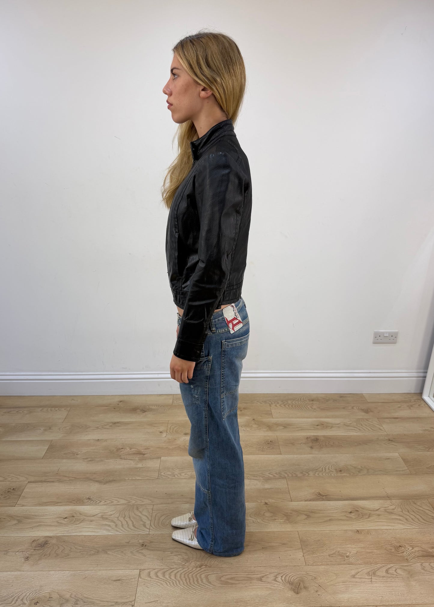 small black reserved faux leather high neck jacket image 7