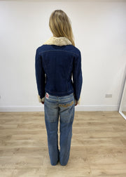 small blue denim faux fur jacket back