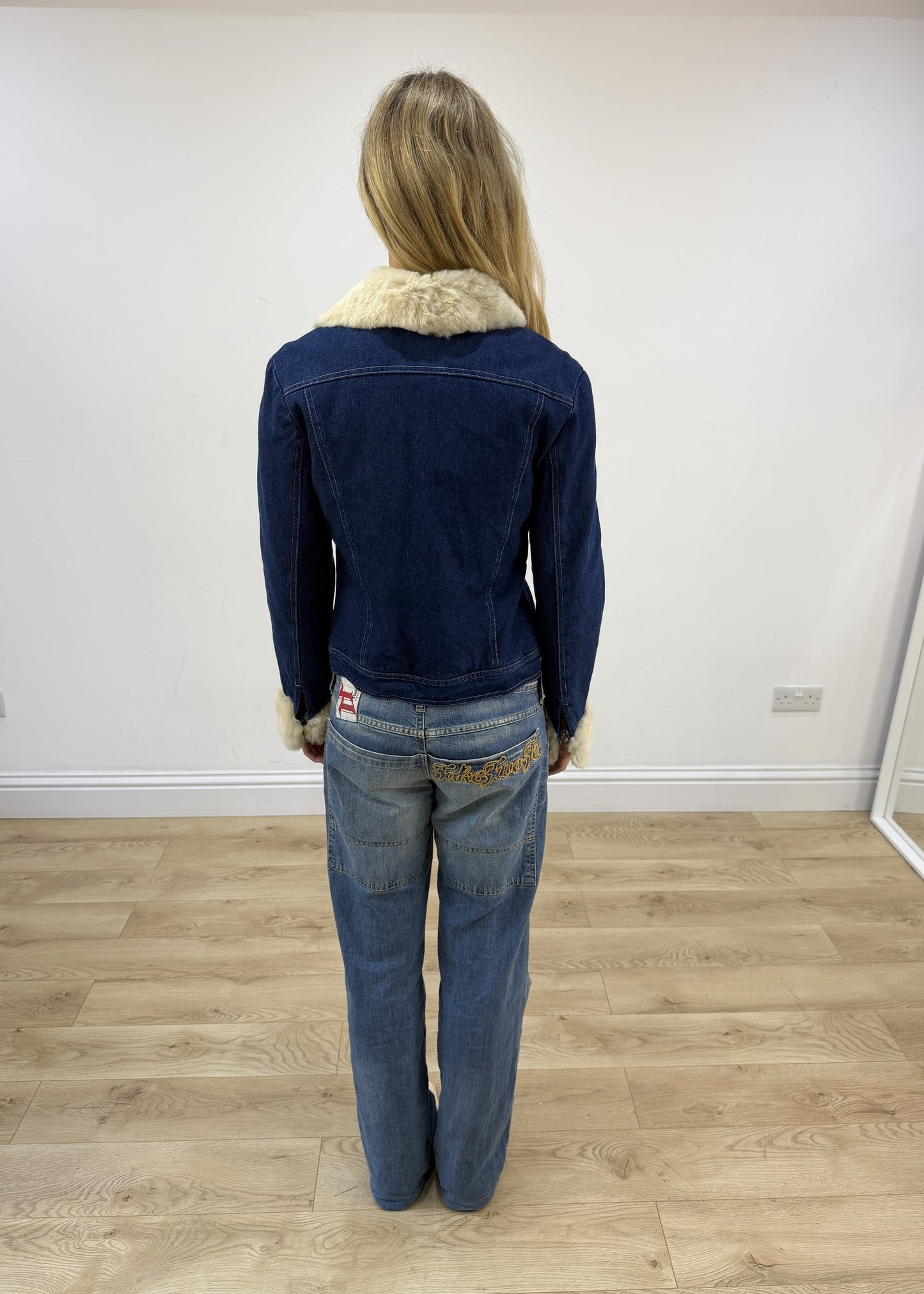 small blue denim faux fur jacket back