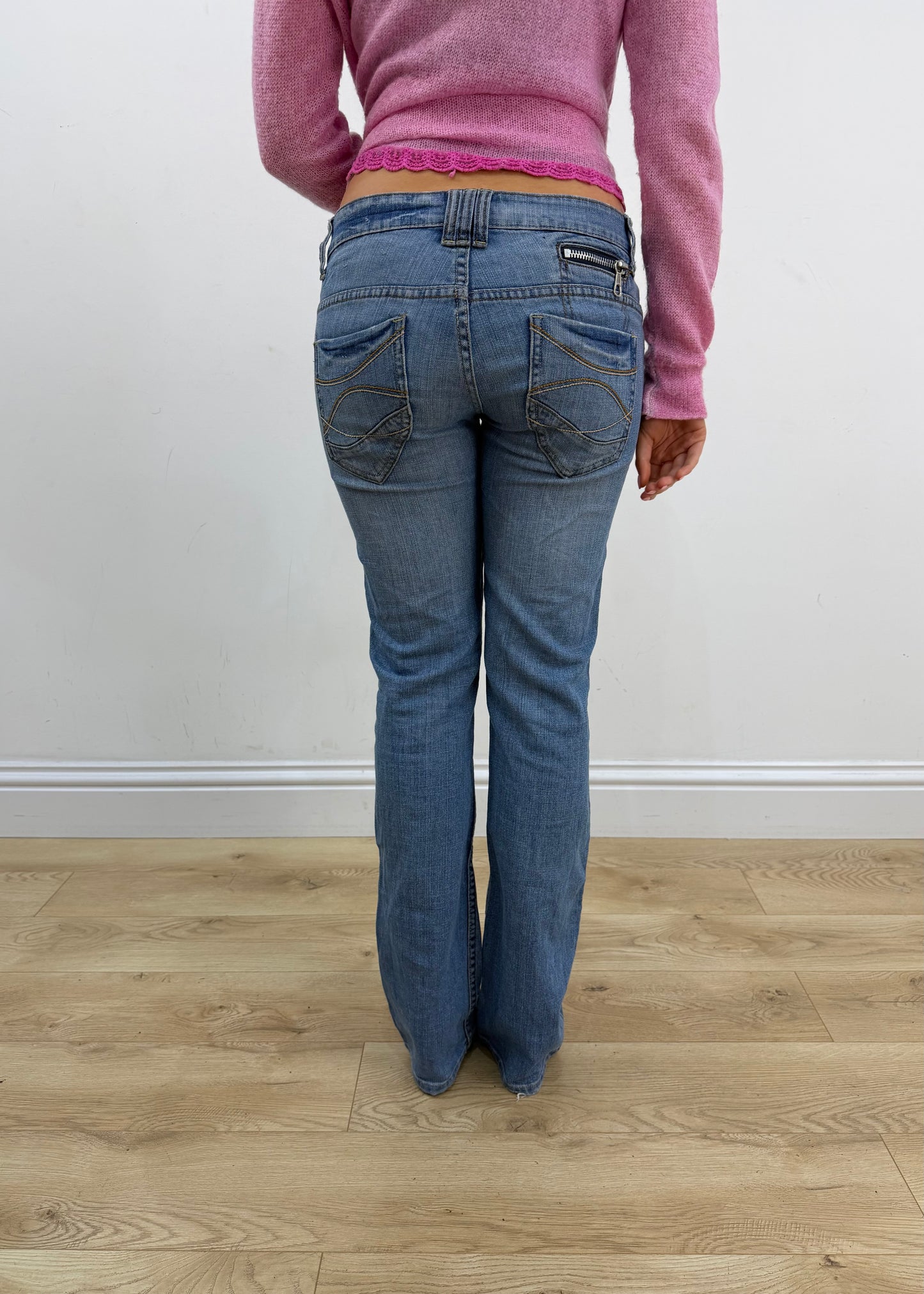 small blue Fresh Made denim jeans back view