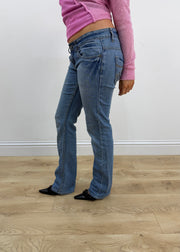 small blue Fresh Made denim jeans opposite side view