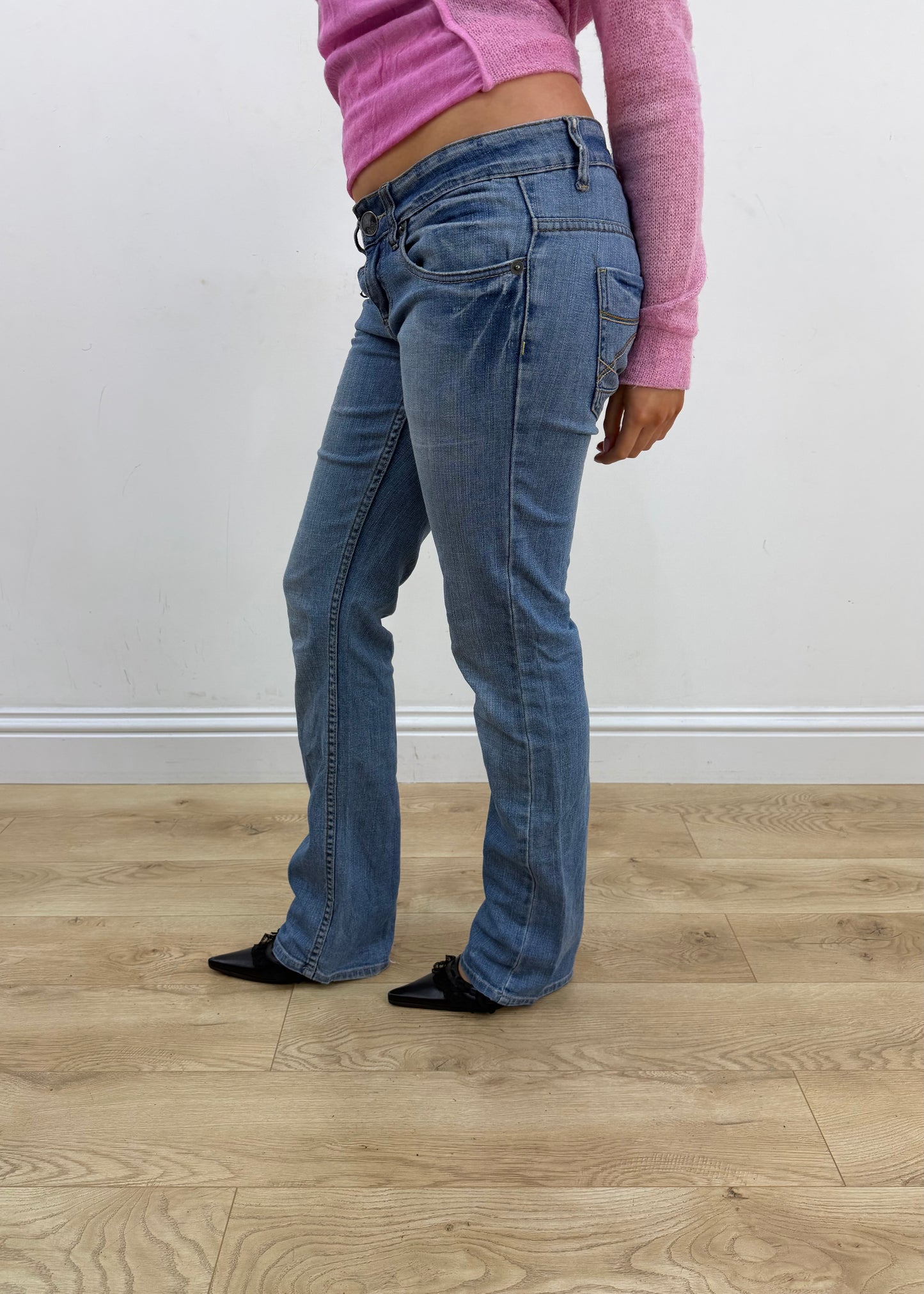 small blue Fresh Made denim jeans side view