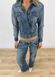 small blue zara fitted denim jacket image 2