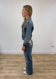 small blue zara fitted denim jacket image 4