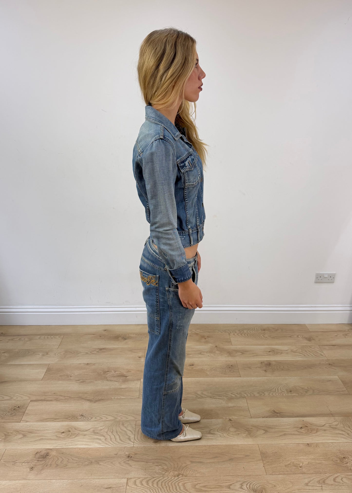 small blue zara fitted denim jacket image 5