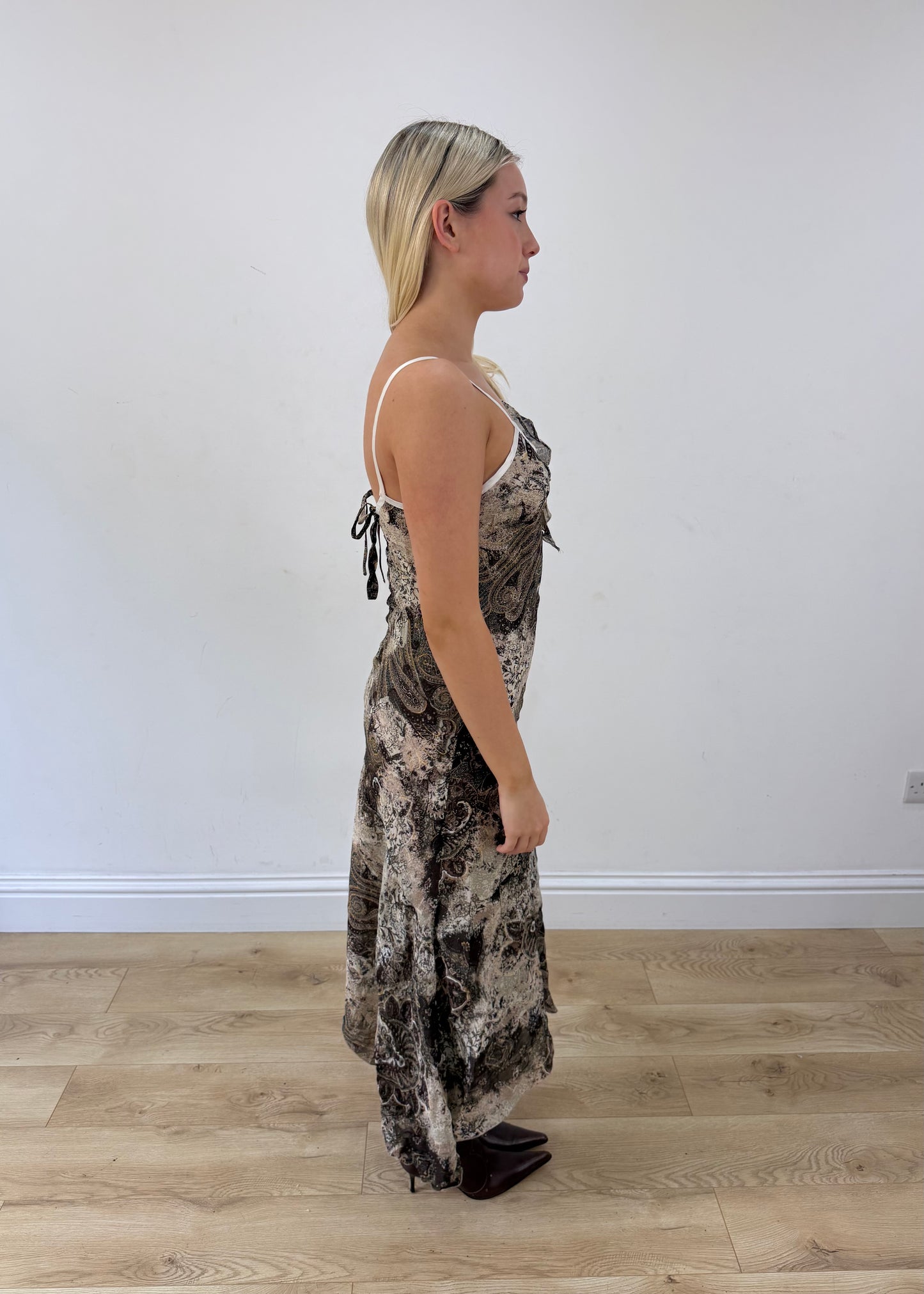 small brown asymmetric midi dress other side