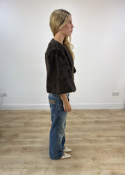small brown faux fur cape open front