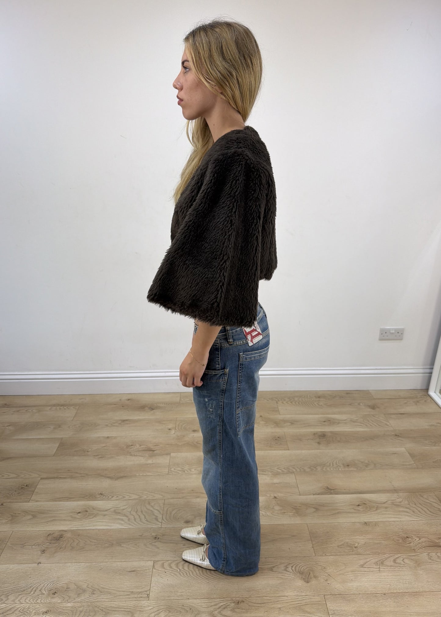 small brown faux fur cape left side
