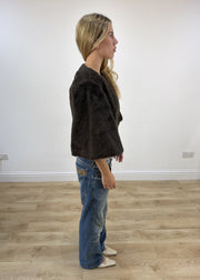 small brown faux fur cape right side