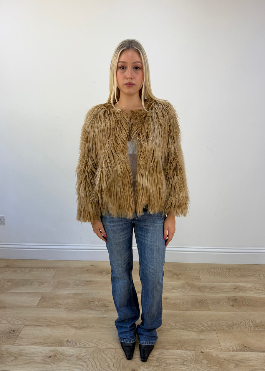 small brown faux fur jacket 1