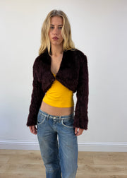 small burgundy faux fur cropped jacket