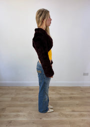 small burgundy faux fur cropped jacket