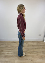 small burgundy fishbone varsity jacket right side