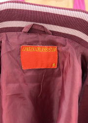 small burgundy fishbone varsity jacket label