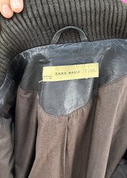 small dark brown zara faux leather jacket label