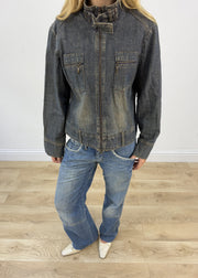 small grey acid wash denim jacket aesthetic detail