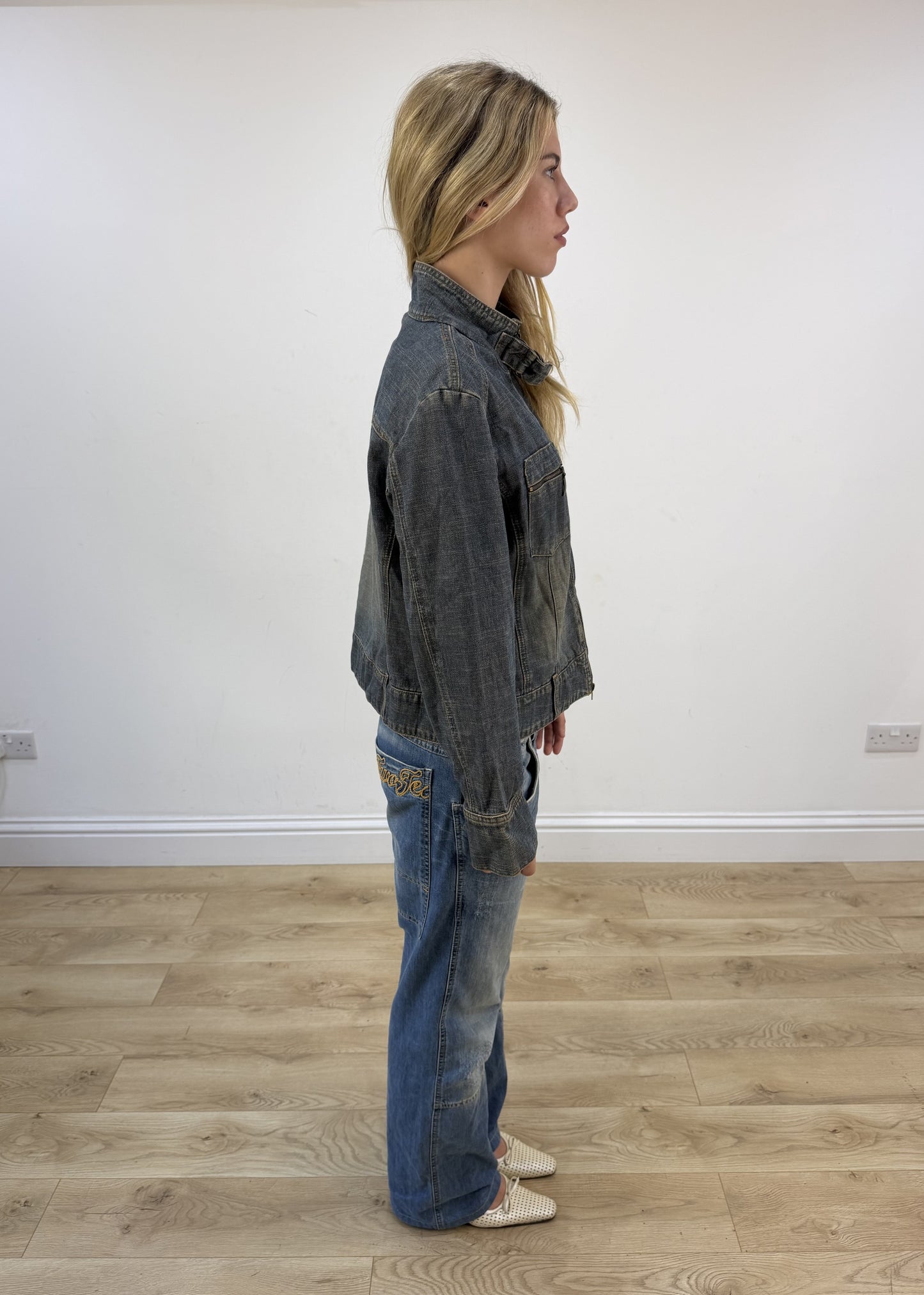 small grey acid wash denim jacket right side