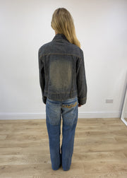 small grey acid wash denim jacket back
