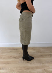 small khaki ralph lauren cargo midi skirt other side